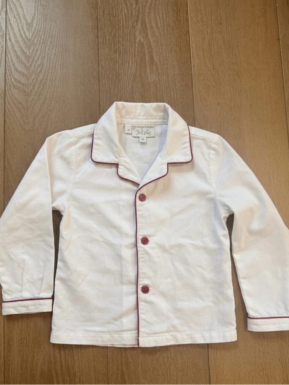 Rachel Riley Heritage Collection White Cotton Pajama Shirt - Red Piping